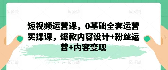 短视频运营课，0基础全套运营实操课，爆款内容设计+粉丝运营+内容变现-追梦聊项目