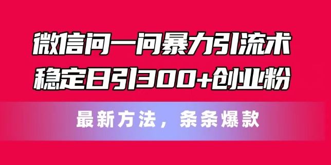 微信问一问暴力引流术，稳定日引300+创业粉，最新方法，条条爆款【揭秘】-追梦聊项目