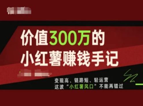 价值300万的小红书赚钱手记，变现高、链路短、轻运营，这波“小红薯风口”不能再错过-追梦聊项目