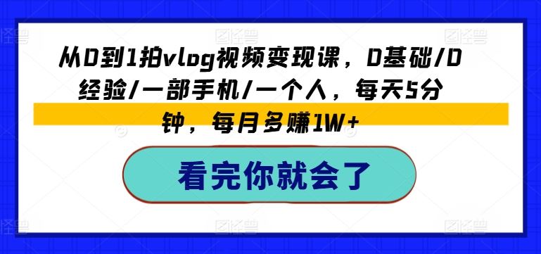 从0到1拍vlog视频变现课，0基础/0经验/一部手机/一个人，每天5分钟，每月多赚1W+-追梦聊项目