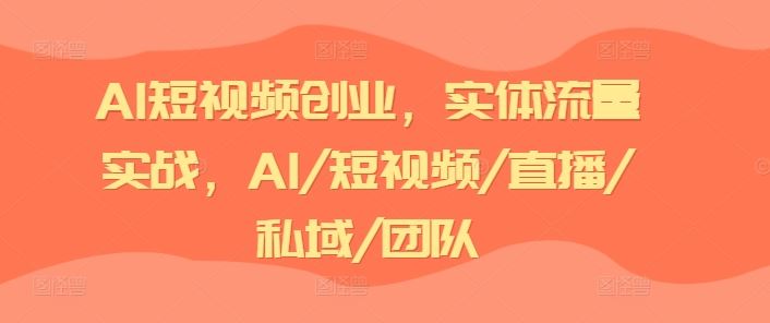 AI短视频创业，实体流量实战，AI/短视频/直播/私域/团队-追梦聊项目