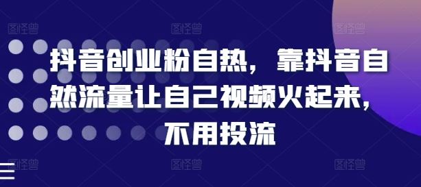 抖音创业粉自热，靠抖音自然流量让自己视频火起来，不用投流-追梦聊项目
