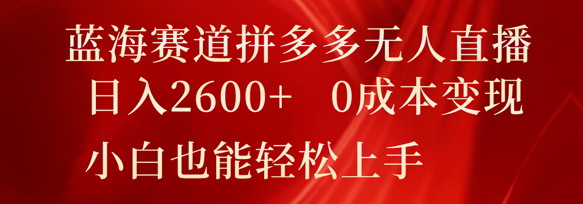 蓝海赛道拼多多无人直播，日入2600+，0成本变现，小白也能轻松上手-追梦聊项目