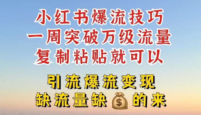 小红书爆流技巧，一周突破万级流量，复制粘贴就可以，引流爆流变现【揭秘】-追梦聊项目