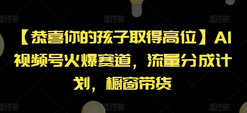 【恭喜你的孩子取得高位】AI视频号火爆赛道，流量分成计划，橱窗带货【揭秘】-追梦聊项目