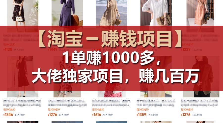 【淘宝赚钱项目】1单可赚1000多，大佬独家项目，年赚几百万-追梦聊项目