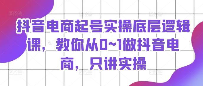 抖音电商起号实操底层逻辑课，教你从0~1做抖音电商，只讲实操-追梦聊项目