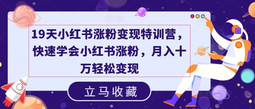 19天小红书涨粉变现特训营，快速学会小红书涨粉，月入十万轻松变现-追梦聊项目