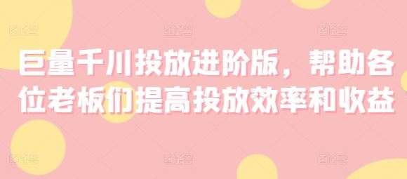 巨量千川投放进阶版，帮助各位老板们提高投放效率和收益-追梦聊项目