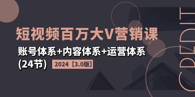 （11795期）2024短视频·百万大V营销课【3.0版】账号体系+内容体系+运营体系(24节)-追梦聊项目