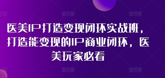 医美IP打造变现闭环实战班，打造能变现的IP商业闭环，医美玩家必看!-追梦聊项目