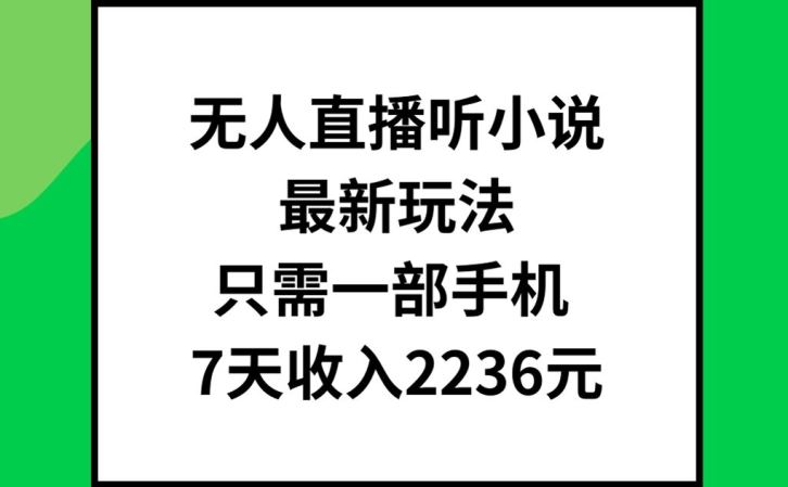 无人直播听小说最新玩法，只需一部手机，7天收入2236元【揭秘】-追梦聊项目