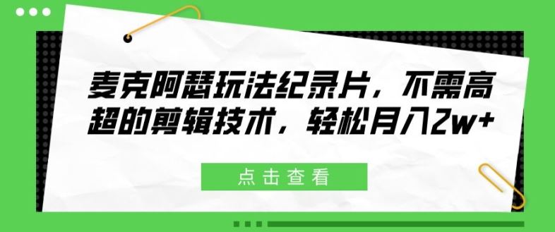 麦克阿瑟玩法纪录片，不需高超的剪辑技术，轻松月入2w+【揭秘】-追梦聊项目