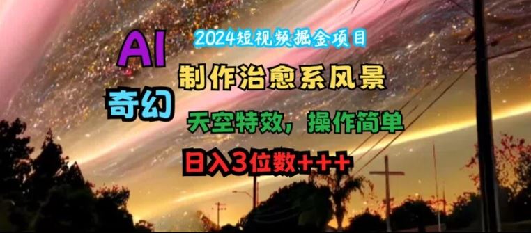 2024短视频掘金项目，AI制作治愈系风景，奇幻天空特效，操作简单，日入3位数【揭秘】-追梦聊项目
