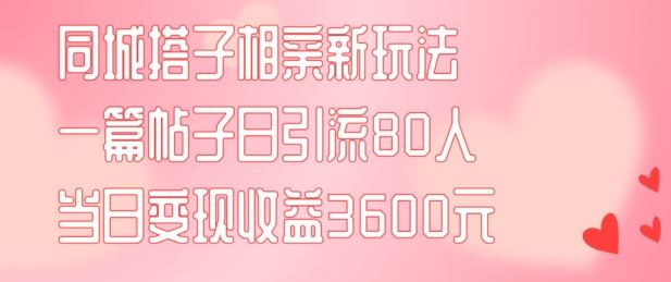 同城搭子相亲新玩法一篇帖子引流80人当日变现3600元(项目教程+实操教程)【揭秘】-追梦聊项目