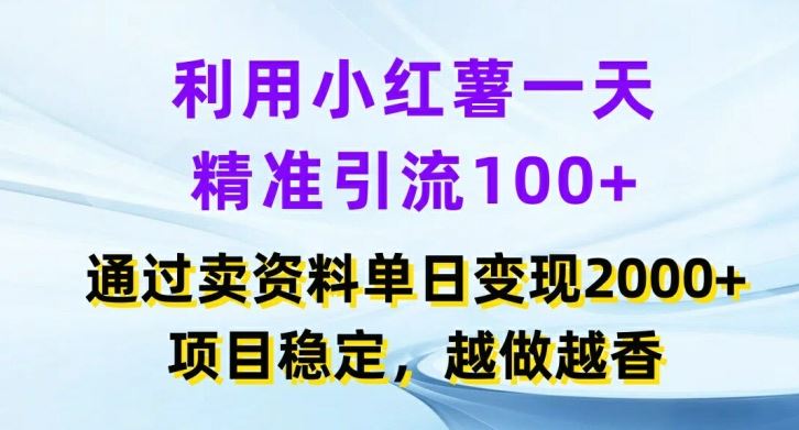 利用小红书一天精准引流100+，通过卖项目单日变现2k+，项目稳定，越做越香【揭秘】-追梦聊项目