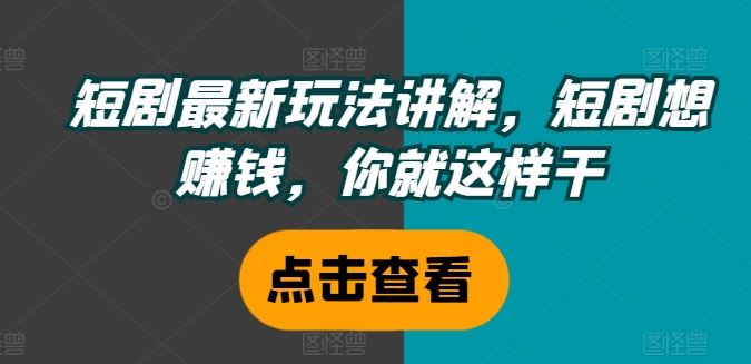 短剧最新玩法讲解，短剧想赚钱，你就这样干-追梦聊项目