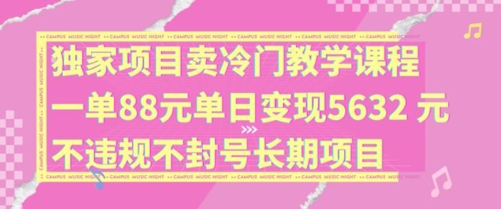 独家项目卖冷门教学课程一单88元单日变现5632元违规不封号长期项目【揭秘】-追梦聊项目