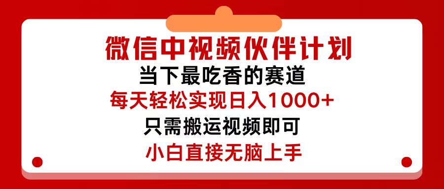 （12017期）微信中视频伙伴计划，仅靠搬运就能轻松实现日入500+，关键操作还简单，…-追梦聊项目