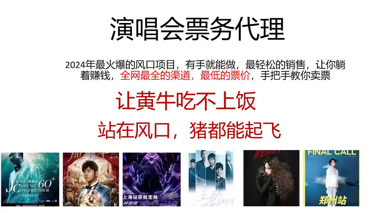 （12111期）演唱会门票代理，2024年低价票，小白能上手，手把手教你卖票，日入2000+-追梦聊项目