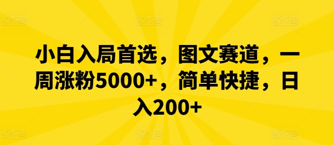 小白入局首选，图文赛道，一周涨粉5000+，简单快捷，日入200+-追梦聊项目