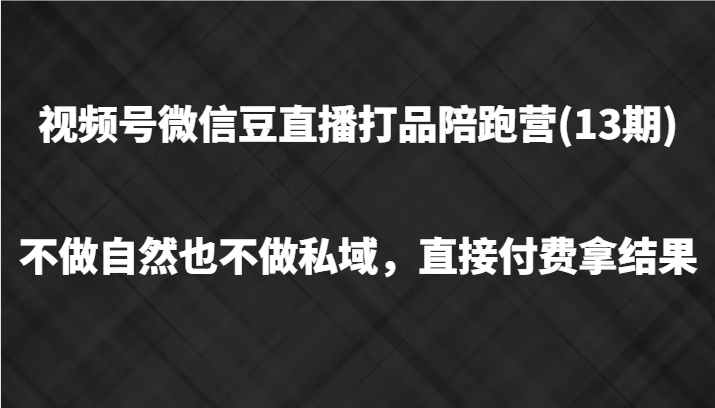 视频号微信豆直播打品陪跑(13期)，不做不自然流不做私域，直接付费拿结果-追梦聊项目