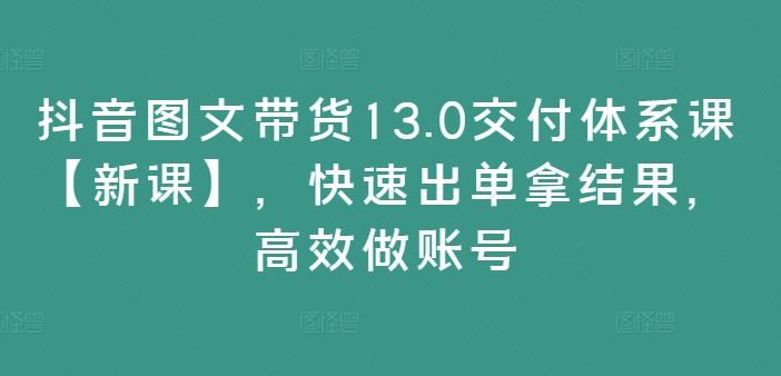 抖音图文带货13.0交付体系课【新课】，快速出单拿结果，高效做账号-追梦聊项目