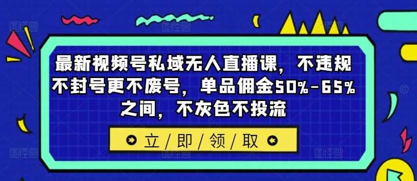 最新视频号私域无人直播课，不违规不封号更不废号，单品佣金50%-65%之间，不灰色不投流-追梦聊项目