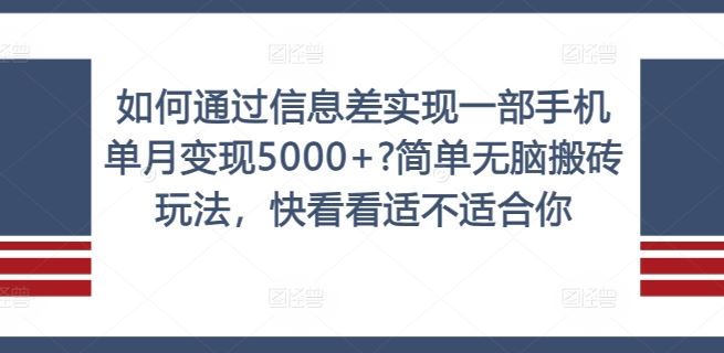 如何通过信息差实现一部手机单月变现5000+?简单无脑搬砖玩法，快看看适不适合你【揭秘】-追梦聊项目