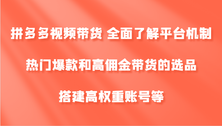 拼多多视频带货 全面了解平台机制、热门爆款和高佣金带货的选品，搭建高权重账号等-追梦聊项目
