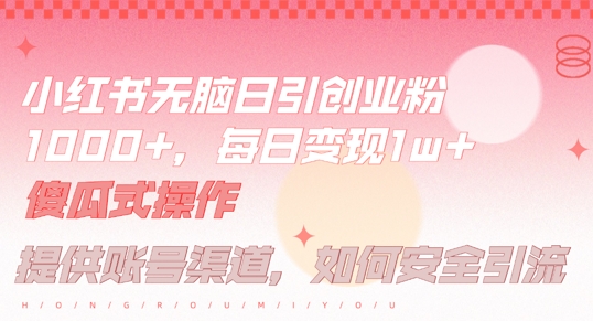 小红书无脑每日引流创业粉500+，小白每天只花半小时，躺赚长尾收益【揭秘】-追梦聊项目