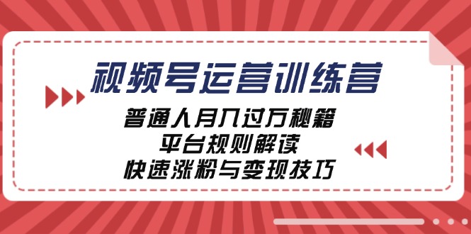 视频号运营训练营：普通人月入过万秘籍，平台规则解读，快速涨粉与变现-追梦聊项目