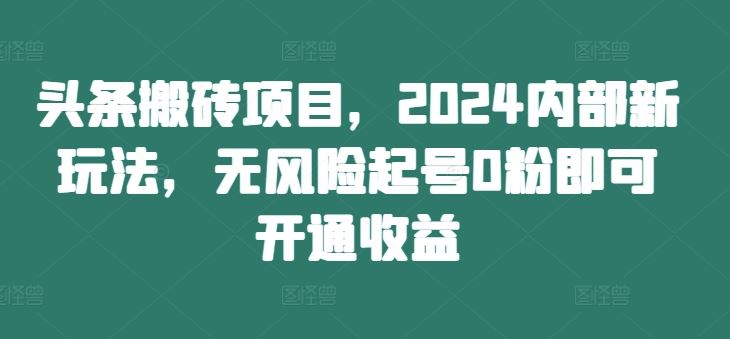 头条搬砖项目，2024内部新玩法，无风险起号0粉即可开通收益-追梦聊项目