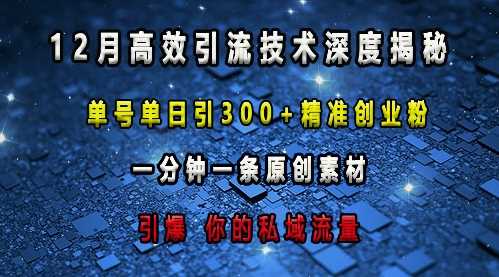 最新高效引流技术深度揭秘 ，单号单日引300+精准创业粉，一分钟一条原创素材，引爆你的私域流量-追梦聊项目