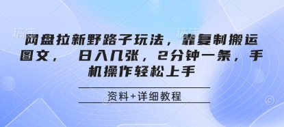 网盘拉新野路子玩法，靠复制搬运图文， 日入几张，2分钟一条，手机操作轻松上手-追梦聊项目