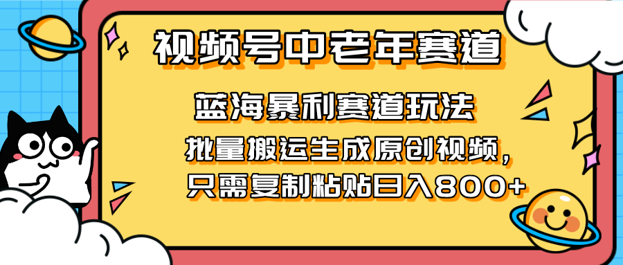 2025视频号中老年短视频蓝海暴利风口！复制粘贴搬运视频单日赚800+，无…-追梦聊项目