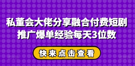 私董会大佬分享融合付费短剧推广爆单经验每天3位数-追梦聊项目