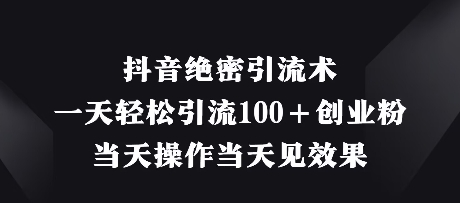 抖音绝密引流术，一天轻松引流100+创业粉，当天操作当天见效果-追梦聊项目