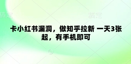 卡小红书漏洞，做知乎拉新 一天3张起，有手机即可-追梦聊项目