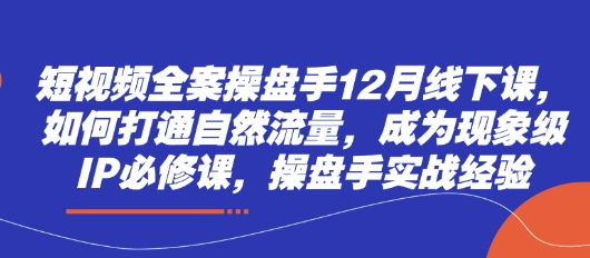 短视频全案操盘手12月线下课，如何打通自然流量，成为现象级IP必修课，操盘手实战经验-追梦聊项目