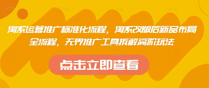 淘系运营推广标准化流程，​淘系改版后新品布局全流程，无界推广工具拆解高阶玩法-追梦聊项目