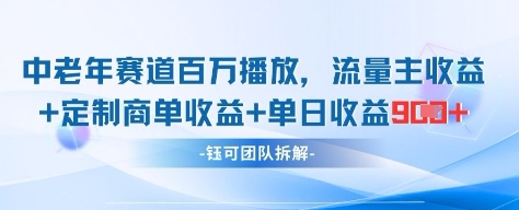 中老年赛道百万播放+流量主收益+定制收益，单日收益9张-追梦聊项目