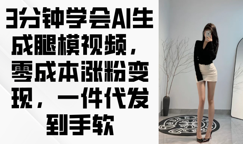 3分钟学会AI生成腿模视频，零成本涨粉变现，一件代发到手软-追梦聊项目