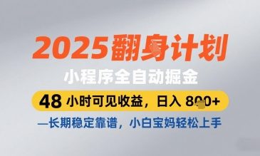 2025小程序全自动掘金，48 小时可见收益，日入8张，长期稳定靠谱，小白宝妈轻松上手【揭秘】-追梦聊项目