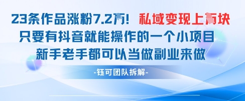 抖音私域项目23条作品涨粉7.2W，私域变现1W-追梦聊项目