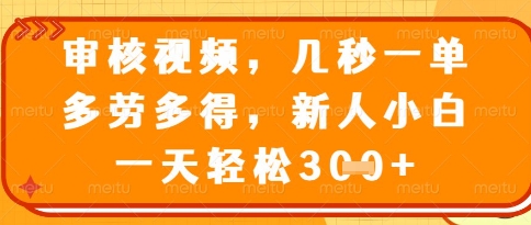 视频审核员，几秒一单，不限时间，不限地点，多做多得，新人小白一天轻松几张+【揭秘】-追梦聊项目