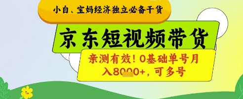 小白宝妈经济独立必备干货，京东短视频带货，亲测有效!0基础单号月入8k+，可多号【揭秘】-追梦聊项目