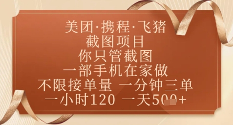 飞猪美团截图项目，你只管截图，一部手机在家做，正规平台无套路，一天5张+【揭秘】-追梦聊项目