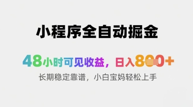 小程序全自动掘金，48小时可见收益，日入8张+长期稳定靠谱，小白宝妈轻松上手【揭秘】-追梦聊项目