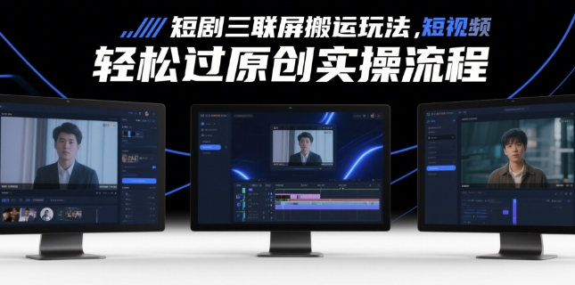 短剧三联屏搬运玩法，短剧搬运轻松过原创实操流程-追梦聊项目